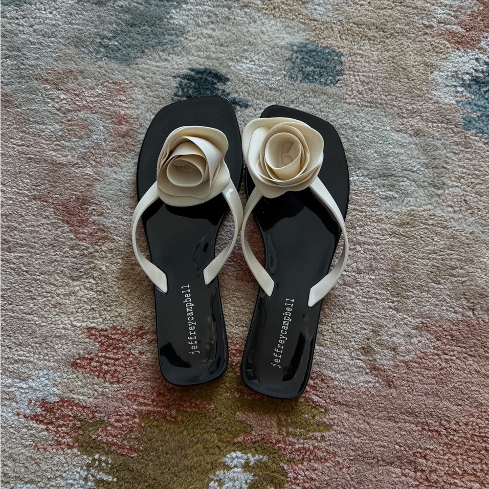 Jeffrey Campbell Rose Black and Cream Jelly Floral Sandals